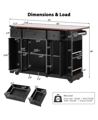  53" Farmhouse Kitchen Island Cart
