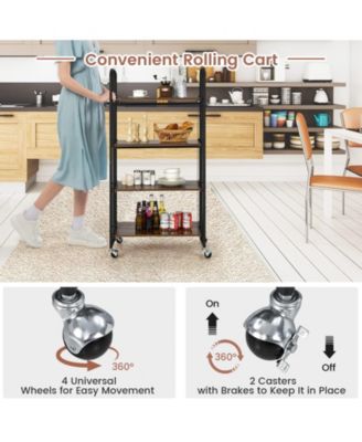 26" Steel & Wood Foldable, Open Shelves, Locking Wheels, Industrial Style Kitchen Utility Cart