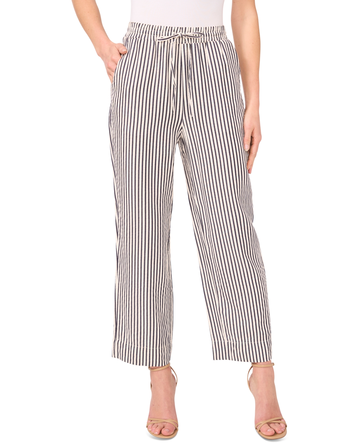 Women's Elastic-Waist Pull-On Striped Pants - Classic Navy
