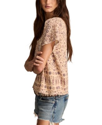 Women's Cotton Crochet-Trim V-Neck Top
