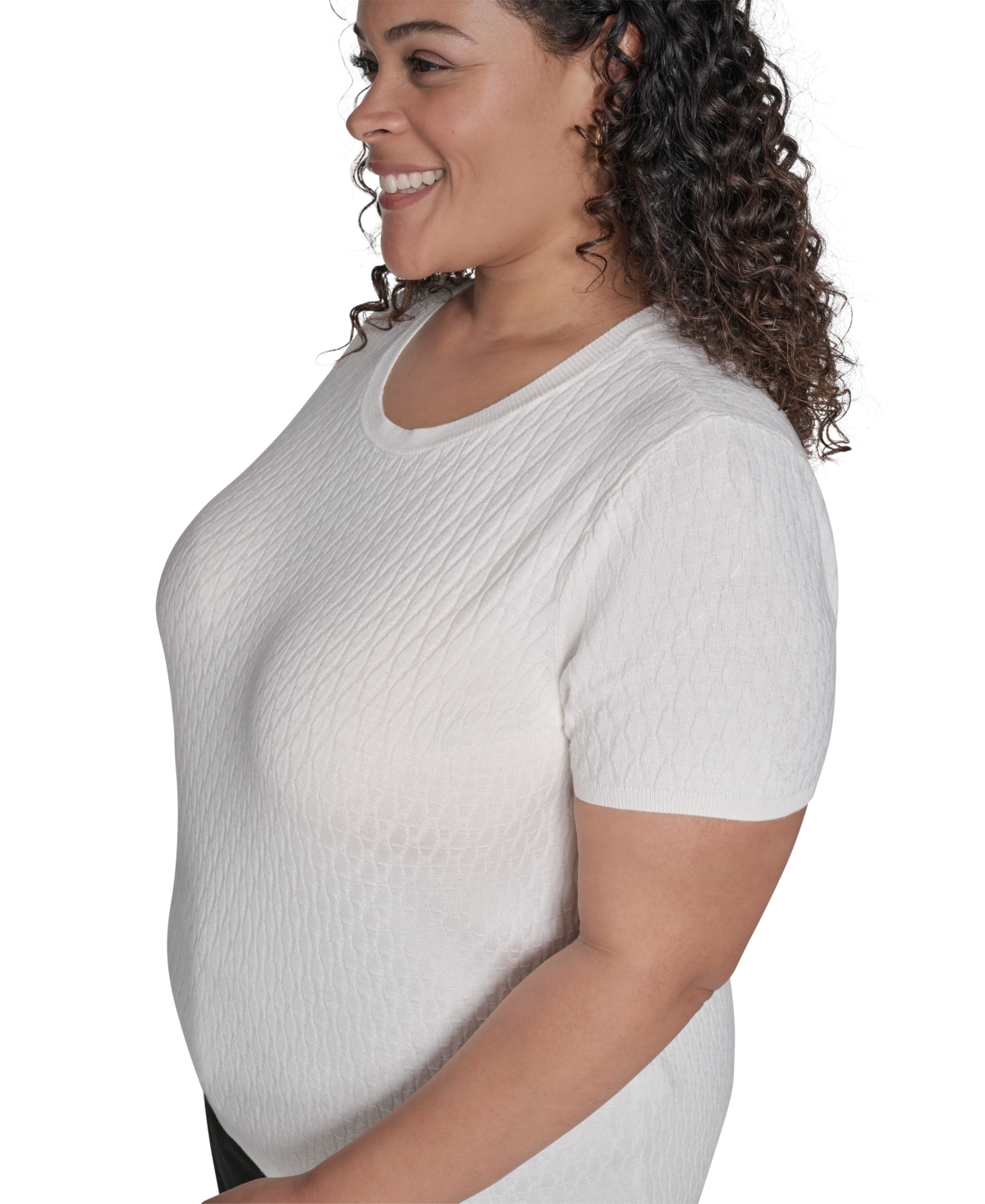 Calvin Klein Plus Size Textured Short-sleeve Sweater In White