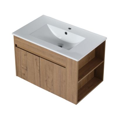 Streamdale 30 Inch Bathroom Vanity With Ceramic Basin And Adjust Open Shelf