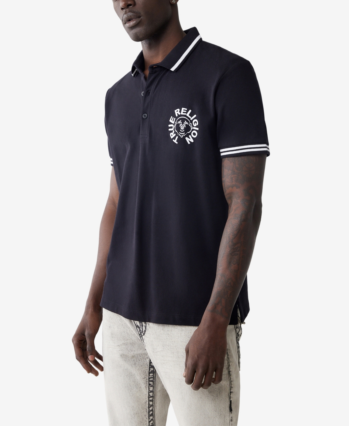 True Religion Men's Short Sleeve Buddha Face Polo Shirt In Blue
