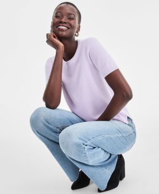 Women's 100% Cashmere Crewneck Short-Sleeve Sweater, Macy's Exclusive