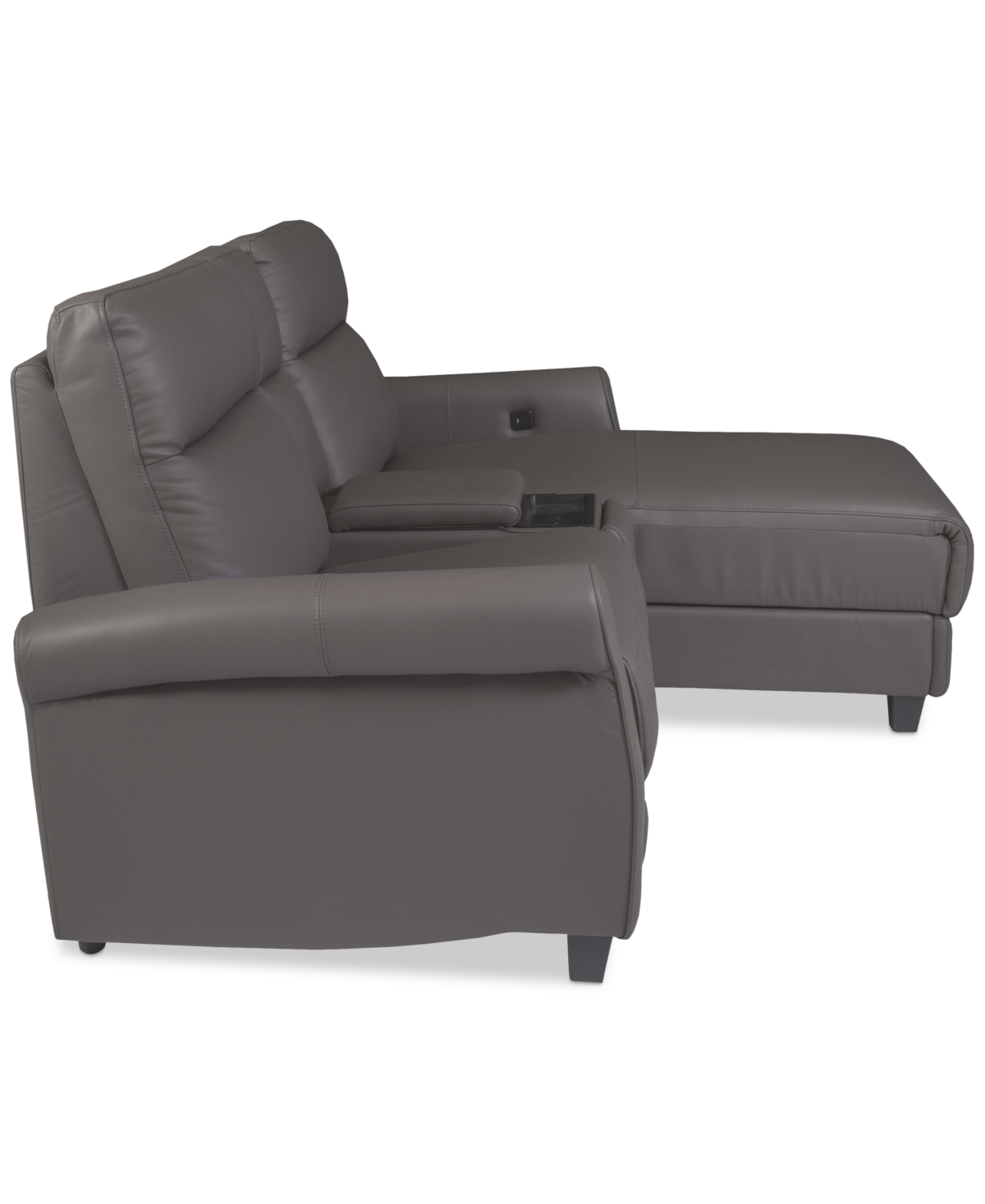 Macy's Thandler 3-pc. Leather Chaise Sectional With 1 Storage Console, Exclusively At