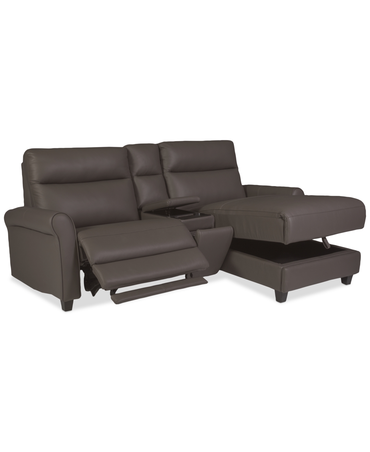 Macy's Thandler 3-pc. Leather Chaise Sectional With 1 Storage Console, Exclusively At