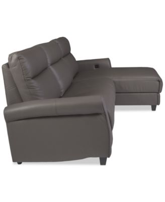 Thandler 3-Pc. Leather Chaise Sectional with 1 Drop Down Table, Exclusively at Macy's