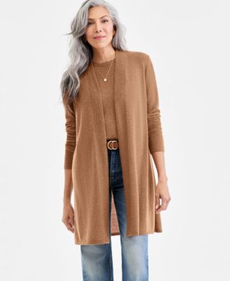 Petite Cashmere Open-Front Long-Sleeve Duster, Exclusively at Macy's 