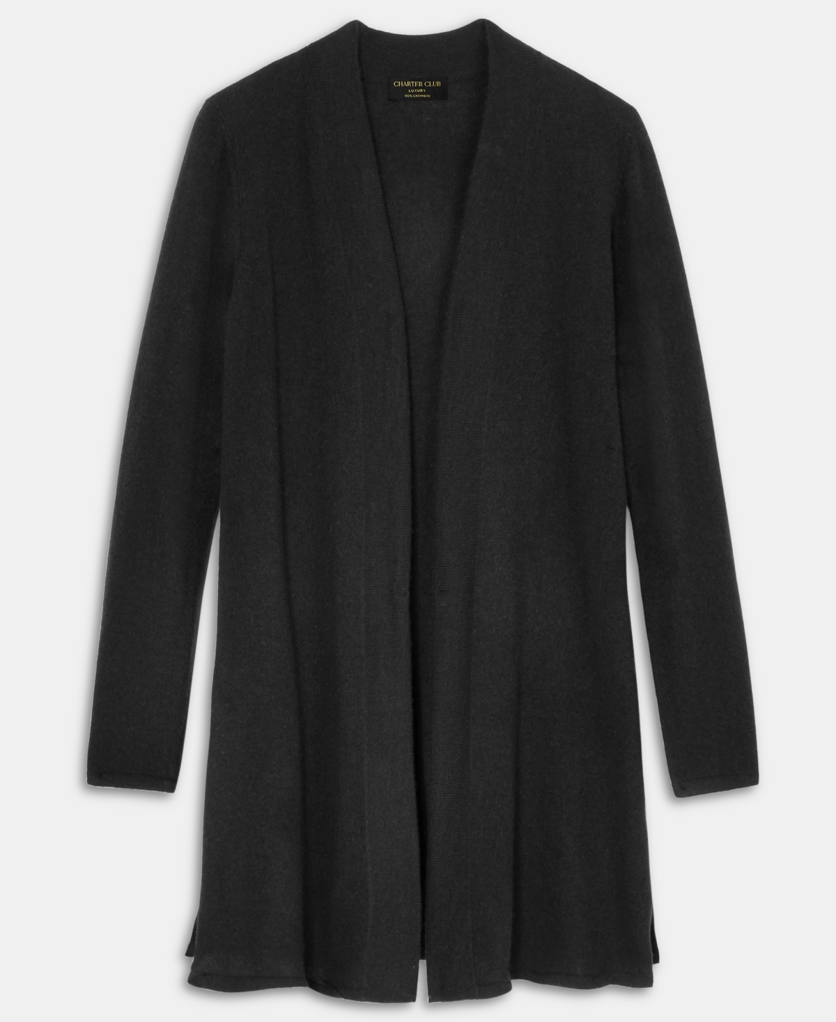 Charter Club Women's 100% Cashmere Split-hem Long Cardigan, Macy's Exclusive In Black