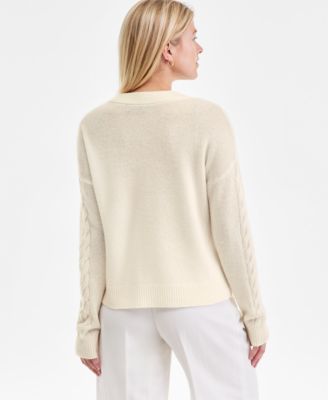 Women's Placed Cable-Knit V-Neck Sweater