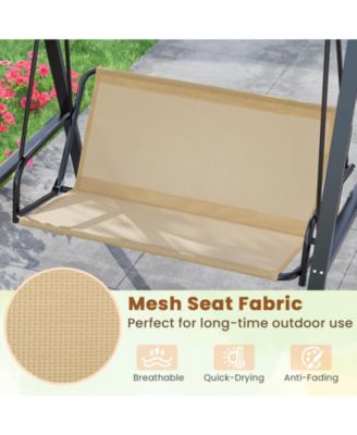 2-Person Outdoor Porch Swing with A-Shaped Metal Stand and Adjustable Canopy