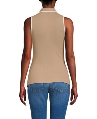 Women's Drapey Rib Sleeveless Johnny Collar Polo Shirt
