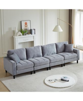 Streamdale 122.5" Oversized U-Shaped Sofa, Corduroy Fabric Sectional with Pillows & Ottomans, Grey
