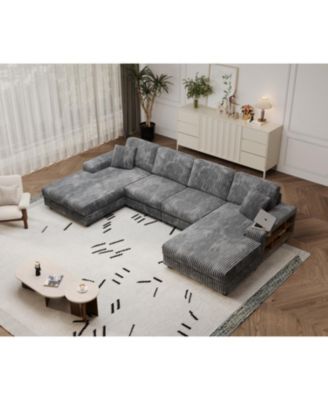 Streamdale Convertible Corduroy Sofa, Large 4 Seat, Living Room Chair, Dark Grey