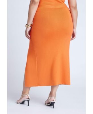 Women's Plus Size Knit Skirt With Slit And Hardware