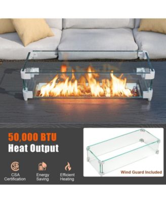 50000 BTU 2 Inch ropane Gas Fire Pit Table with Wind Guard and Glass Rocks