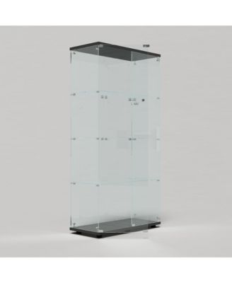 Streamdale Black Tempered Glass Cabinet w/ Lights, Locks & Adjustable Feet