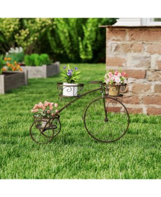 Tricycle Plant Stand Flower Pot Cart Holder with 3 Hollowed Baskets