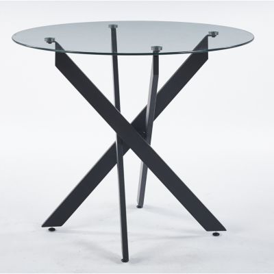 Glass Dining Table with Cross Metal Legs