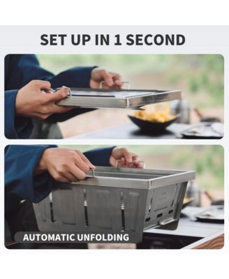 Camping Charcoal Grill for IGT Table, Folding Barbecue Grill with Tongs & Carry Bag, Portable BBQ Grill for Outdoor Car Camping Cooking Tailgating