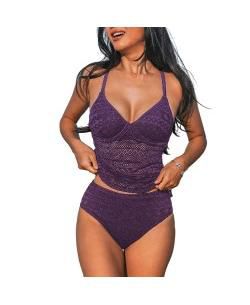 Women's V Neck Adjustable Straps Underwire Back Hook Tankini Sets
