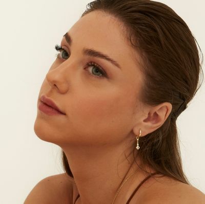 Sterling Silver Rhombus Drop Hoop Earring