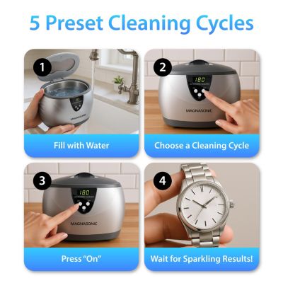 Professional Digital Timer Ultrasonic Jewelry Cleaner with w/ Cleaner Concentrate for Eyeglasses Rings Coins