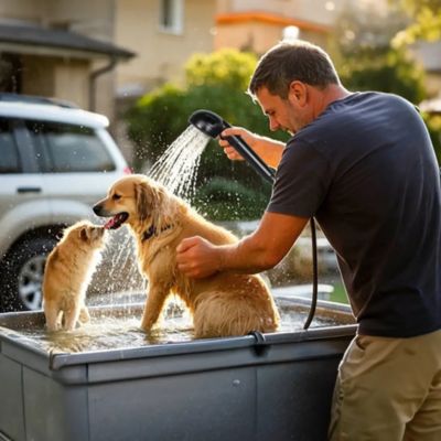 Portable Camping Shower with Rechargeable Battery, Filtered Shower Head, 4 Spray Modes & LED Display – Outdoor Shower for Camping, Hiking, Beach Trips, Festivals, Pet Washing, Travel, and Car Cleaning