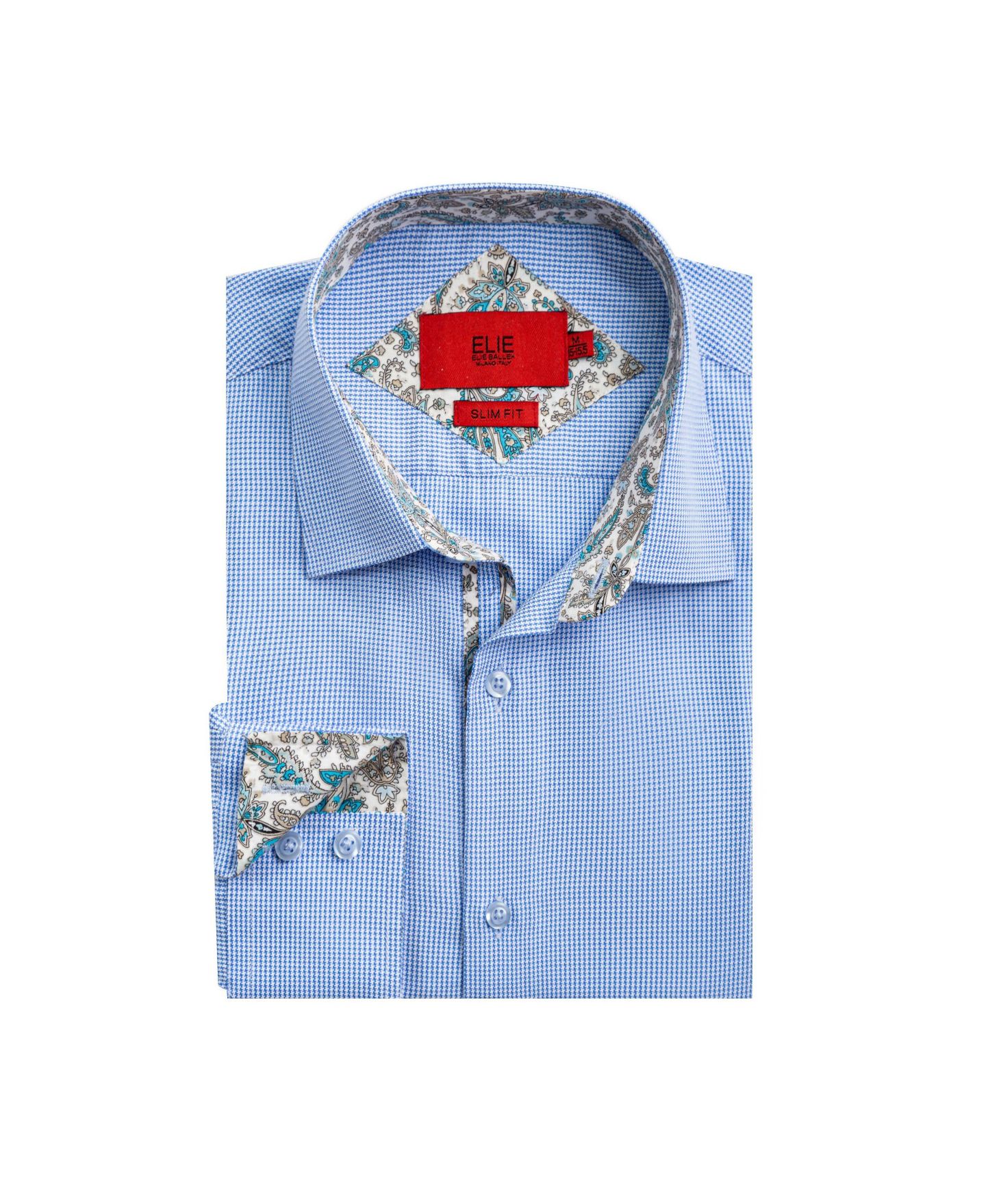 Рубашка Elie Balleh Blue Slim Fit Houndstooth Dress Button-Down Shirt для мальчиков, цвет: Синий — фото 1