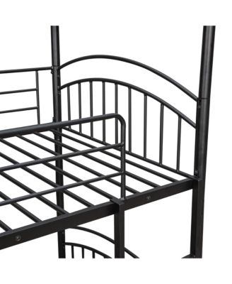 Twin Over Twin Metal Bunk Bed With Slide, Kids House Bed