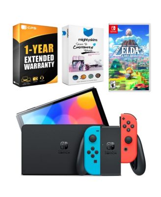 Switch Neon Red & Blue OLED Console with The Legend of Zelda: Link's Awakening, MightySkins Console and Controller Skin Voucher, and 1 Year C