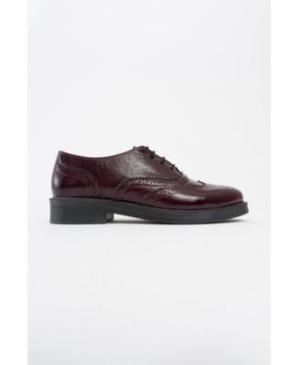 Women's Lace-Up Leather Oxford with Block Heel