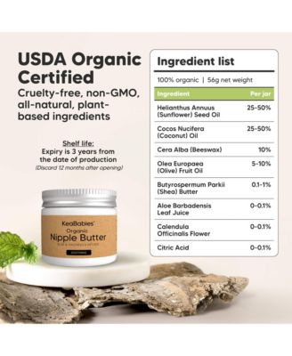 Organic Nipple Butter, Natural Nipple Cream Safe for Breastfeeding Moms, 2oz