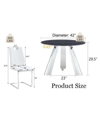 Streamdale Round Stainless Steel Table and 4 White Dining Chairs with Silver Metal Legs