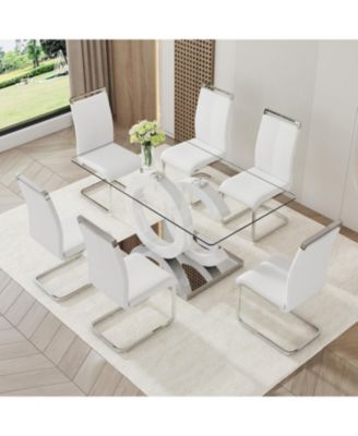 Translucent Glass Dining Set: Rectangular Table & 6 PU Chairs - Macy's