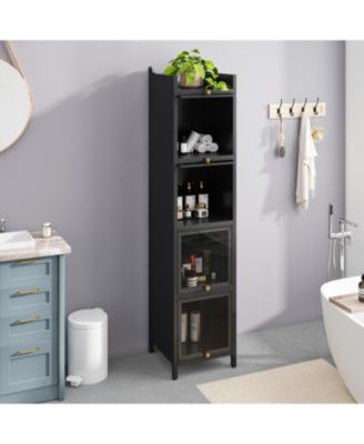 Modern 4-Tier Glass Door Cabinet with 5-Tier Storage for Home