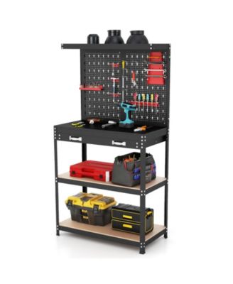 Tool Storage Workbench with Pegboard with 14 Hanging Accessories for Garage