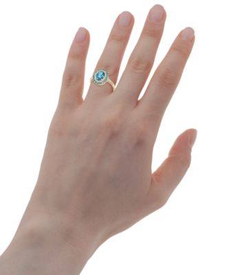 London Blue Topaz (2-1/10 ct. t.w.) & Diamond (1/5 ct. t.w.) Oval Halo Ring in 14k Gold