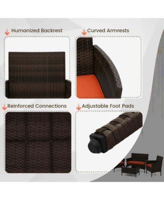 8 PCS Patio Furniture Set with Washable Cushions and Tempered Glass Coffee Table