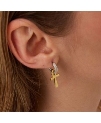Sterling Silver Egyptian Ankh Zirconia Hoop Earring