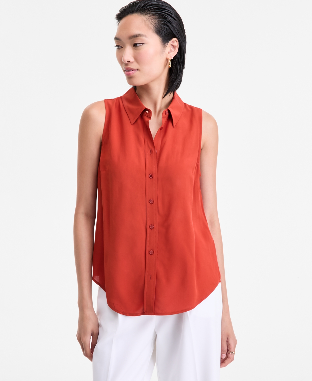 I.n.c. International Concepts Women's Printed Button-Down Sleeveless Blouse, Exclusively at Macy's