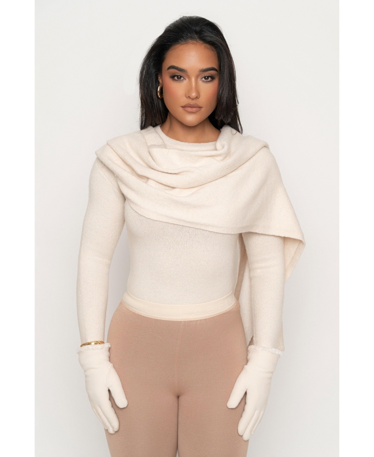 Women's Ribbed Scarf Top - Milk