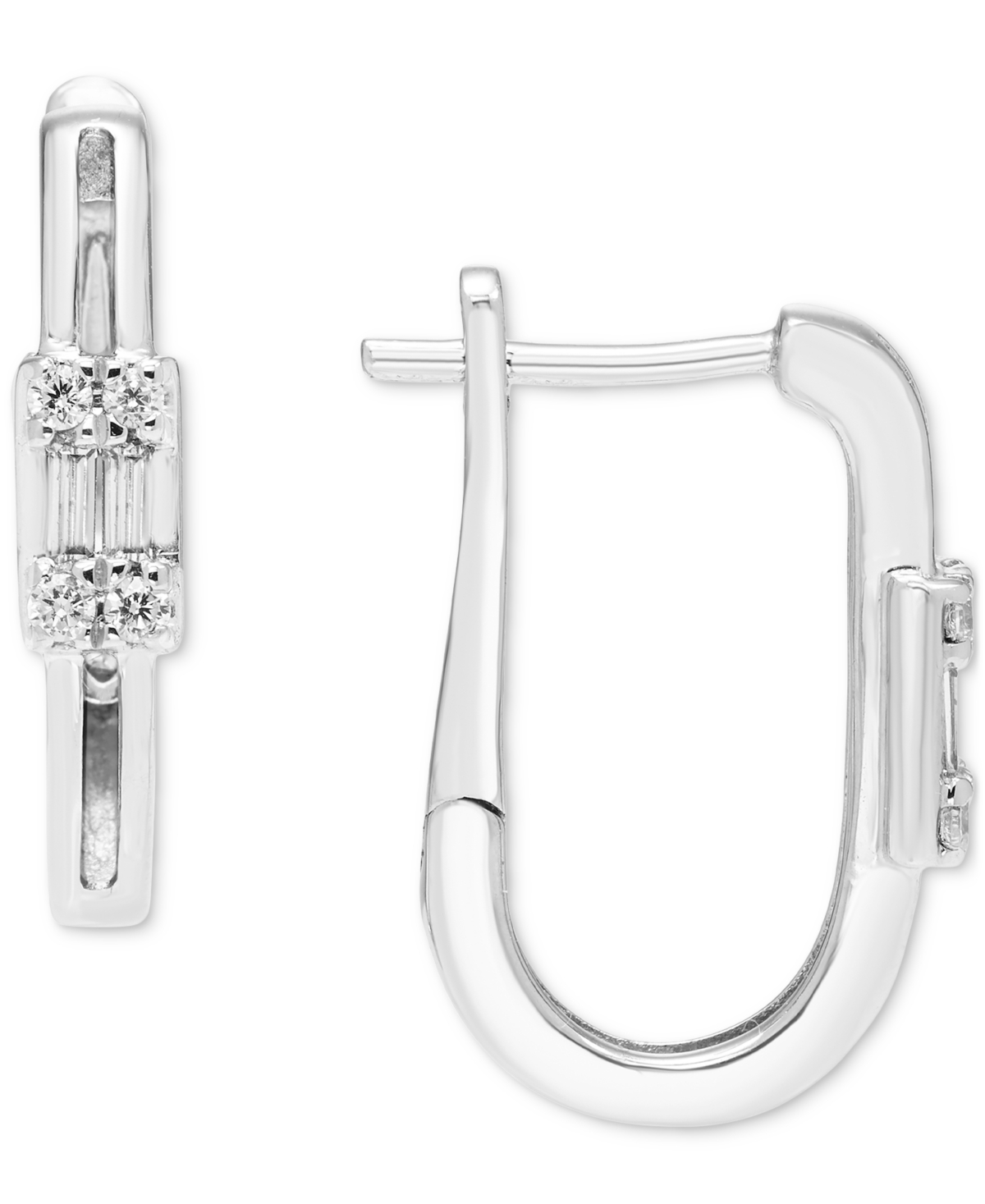 Macy's Diamond Hoop Earrings (1/6 Ct. T.w.) In 10k White Gold In Metallic