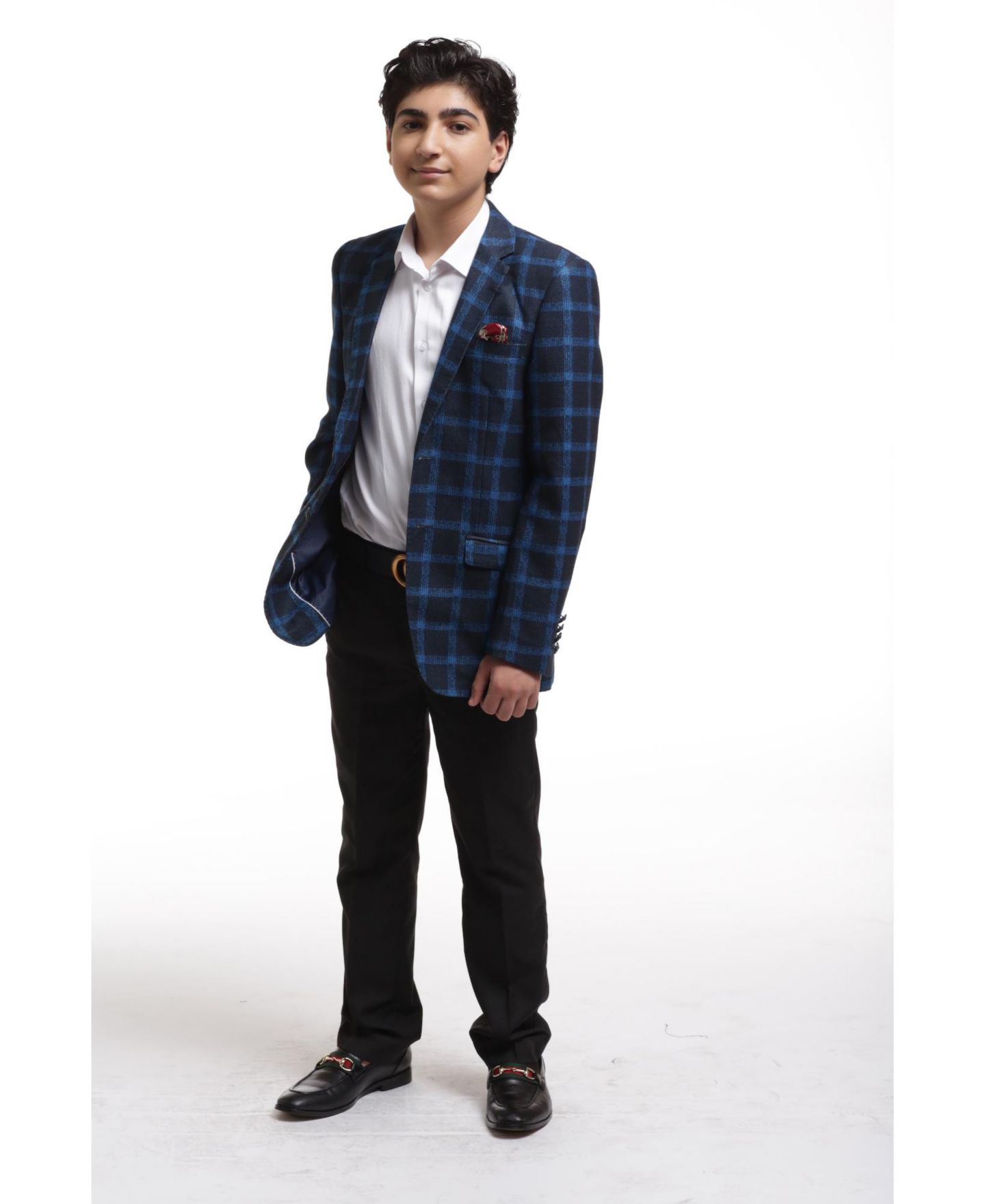 Куртка Elie Balleh Navy Slim Fit Wild Plaid Jacket для мальчиков, цвет: Тёмно-синий — фото 1
