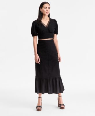 Women's Crochet-Trim Cropped Blouse, Exclusively at Macy's