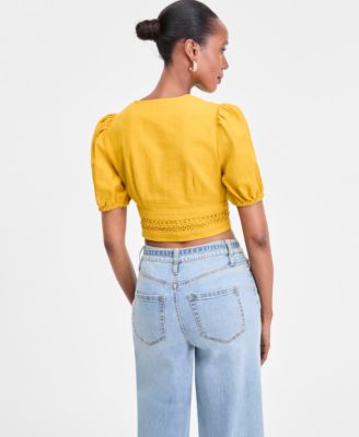 Women's Crochet-Trim Cropped Blouse