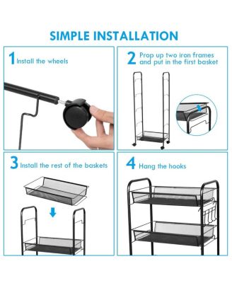 5 Tier Mesh Rolling File Utility Cart Storage Basket-Black