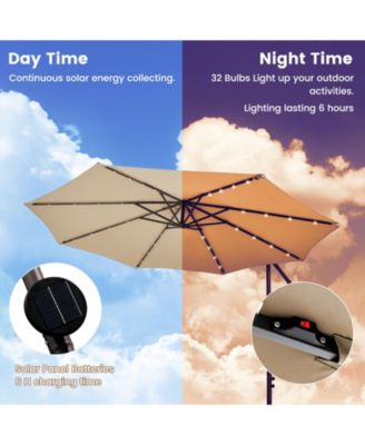 10 Ft Cantilever Umbrella with 32 LED Lights and Solar Panel Power