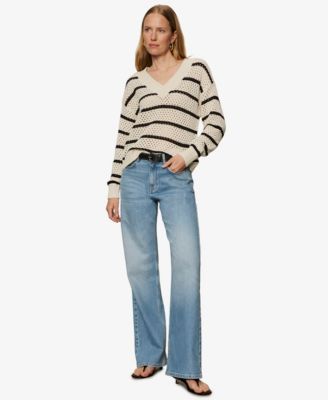 Women's Airy Openwork V-Neck Sweater