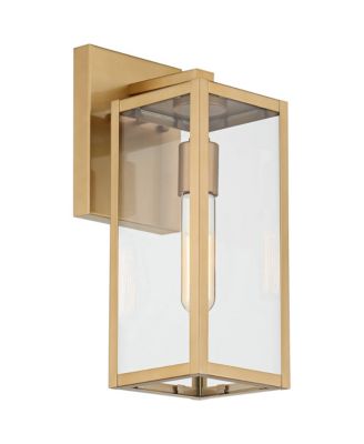 Modern Outdoor Wall Light Fixture Soft Gold 14 1/4" Clear Glass for Exterior Barn Deck House Home Porch Yard Patio